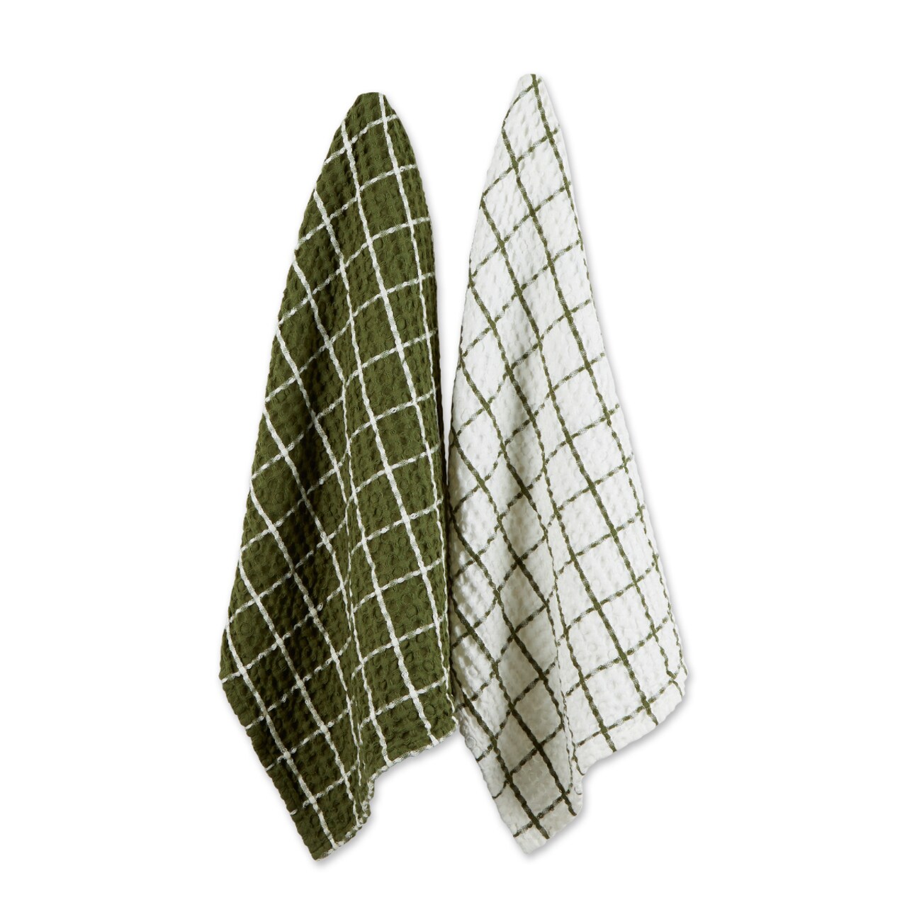 Contemporary Home Living Windowpane Oversized Waffle Dishtowels - 30" - Green and White - Set of 2